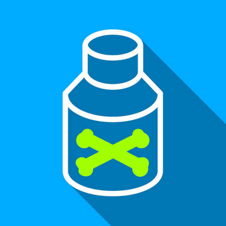 Poison Bottle long shadow vector icon. Style is a flat light symbol with rounded angles on a blue square background.のイラスト素材