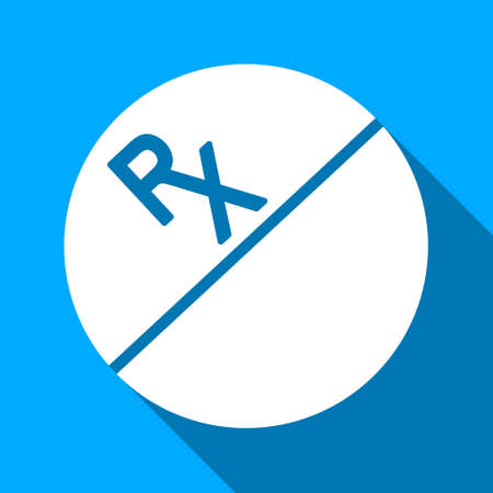 Medication Tablet long shadow raster icon. Style is a flat light symbol with rounded angles on a blue square background.の写真素材