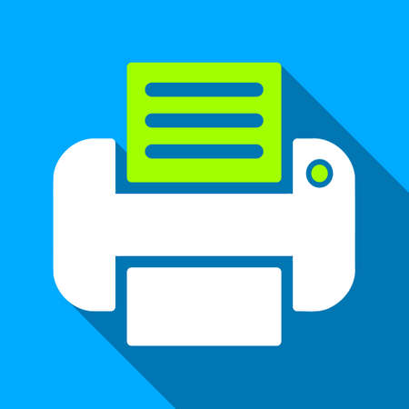 Print long shadow raster icon. Style is a flat light symbol with rounded angles on a blue square...