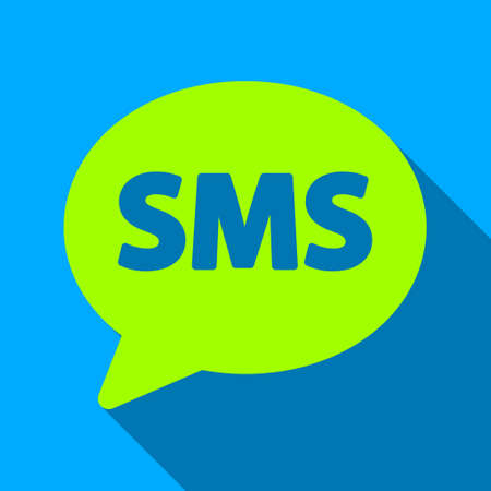 SMS Bubble long shadow raster icon. Style is a flat light symbol with rounded angles on a blue...