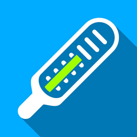 Thermometer long shadow raster icon. Style is a flat light symbol with rounded angles on a blue...