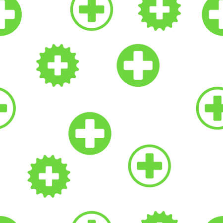 Medical Cross Seamless glyph repeatable pattern. Style is flat symbols on a white background.の写真素材