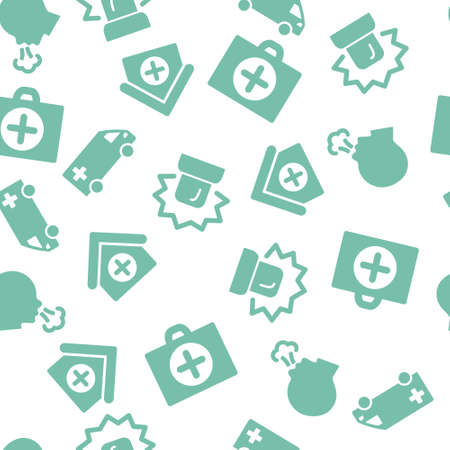 Patient Ambulance Seamless glyph repeatable pattern. Style is flat symbols on a white background.の写真素材