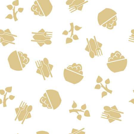 Vegetarian Food Seamless glyph repeatable pattern. Style is flat symbols on a white background.の写真素材