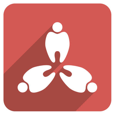 Three Teeth long shadow glyph icon. Style is a flat symbol on a red rounded square button.の写真素材