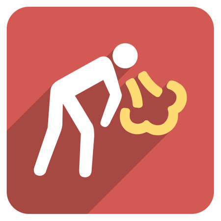 Vomiting Person long shadow glyph icon. Style is a flat symbol on a red rounded square button.