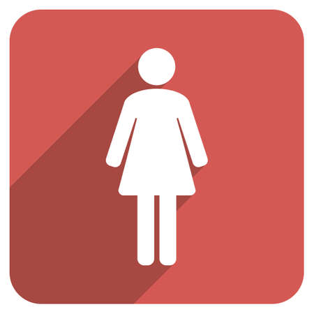 Woman WC long shadow glyph icon. Style is a flat symbol on a red rounded square button.の写真素材