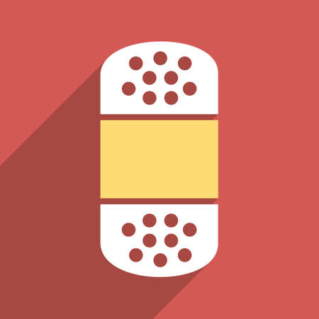 Plaster long shadow glyph icon. Style is a flat light symbol on a red square background.の写真素材
