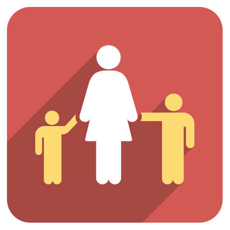 Mother And Children long shadow glyph icon. Style is a flat symbol on a red rounded square button.の写真素材