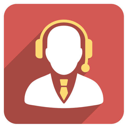 Operator long shadow vector icon. Style is a flat symbol on a red rounded square button.のイラスト素材