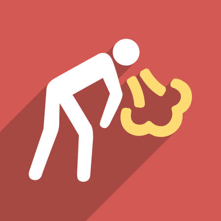 Vomiting Person long shadow glyph icon. Style is a flat light symbol on a red square background.