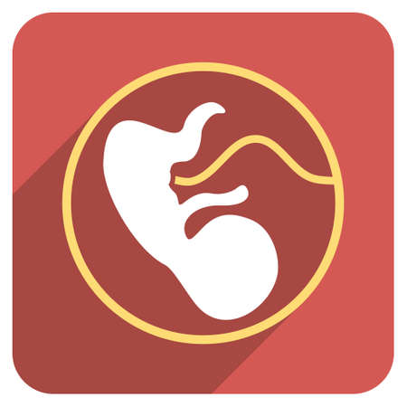 Embryo Uterus long shadow vector icon. Style is a flat symbol on a red rounded square button.のイラスト素材