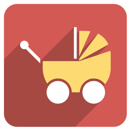 Pram long shadow vector icon. Style is a flat symbol on a red rounded square button.のイラスト素材