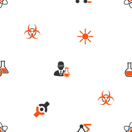 Chemistry and Physics glyph repeatable pattern. Style is flat symbols on a white background.の写真素材