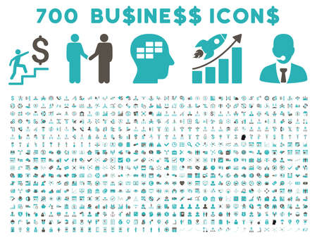 700 Business vector icons. Style is bicolor grey and cyan flat symbols on a white background.のイラスト素材