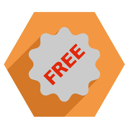 Free Token long shadow vector icon. Style is a flat symbol on a colored hexagon button with longshadow.のイラスト素材