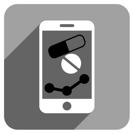 Pharmacy Mobile Chart long shadow vector icon. Style is a flat pharmacy mobile chart iconic symbol on a gray square background.のイラスト素材