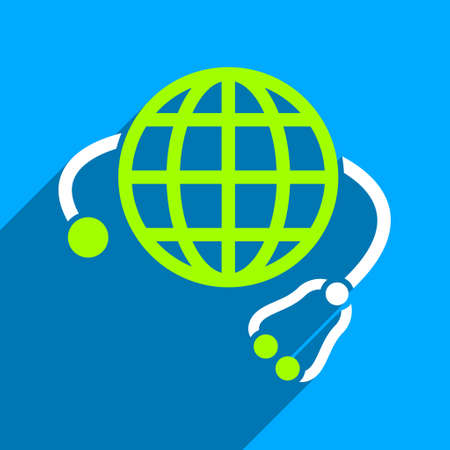 Global Medicine long shadow vector icon. Style is a flat global medicine iconic symbol on a blue square background.のイラスト素材