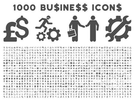 1000 Business vector icons. Pictogram style is gray flat icons on a white background. Pound and dollar currency icons are usedのイラスト素材