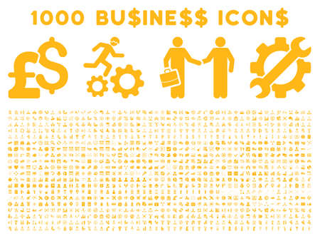 1000 Business vector icons. Pictogram style is yellow flat icons on a white background. Pound and dollar currency icons are usedのイラスト素材