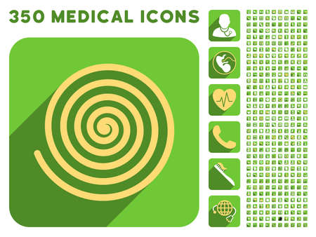 Hypnosis icon and 350 vector medical icons collection. Style is white and yellow flat symbols on rounded square green buttons with longshadow.のイラスト素材