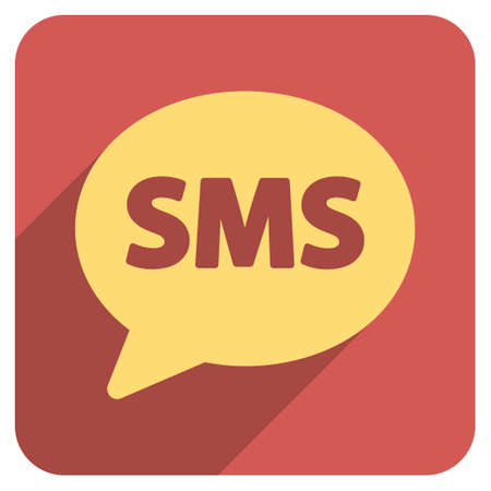 SMS long shadow vector icon. Style is a flat symbol on a red rounded square button.のイラスト素材