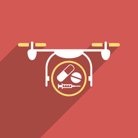 Medication Quadcopter long shadow vector icon. Style is a flat light symbol on a red square background.のイラスト素材