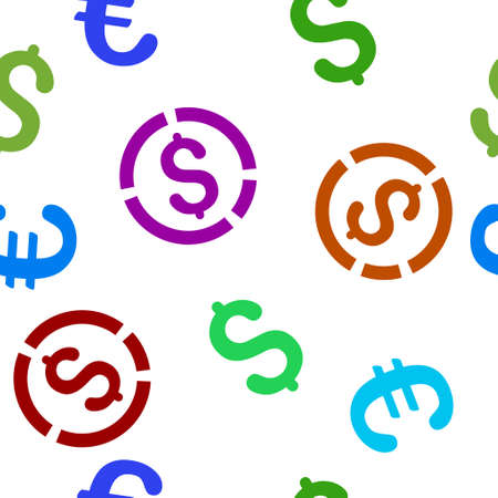 Financial Diagram glyph repeatable pattern with dollar and euro currency symbols. Style is flat colored icons on a white background.の写真素材
