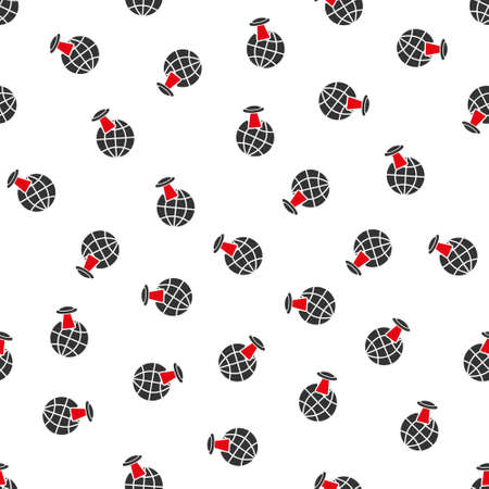 Alien Visit vector seamless repeatable pattern. Style is flat red and dark gray alien visit symbols on a white background.のイラスト素材