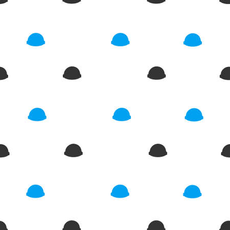 Builder Helmet raster seamless repeatable pattern. Style is flat blue and dark gray builder helmet symbols on a white background.の写真素材