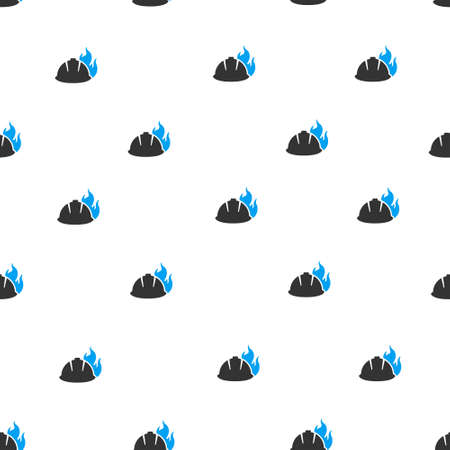 Fire Helmet raster seamless repeatable pattern. Style is flat blue and dark gray fire helmet symbols on a white background.の写真素材