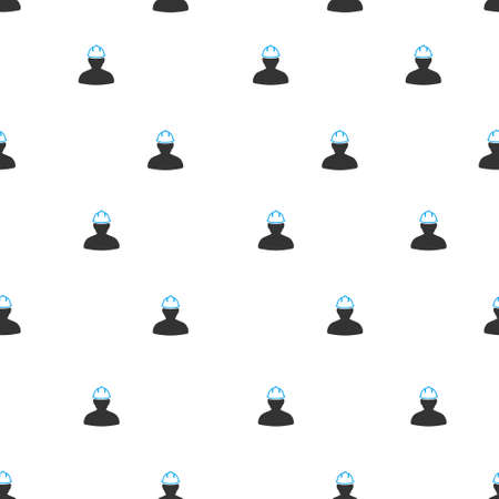 Person in Hardhat raster seamless repeatable pattern. Style is flat blue and dark gray person in hardhat symbols on a white background.の写真素材