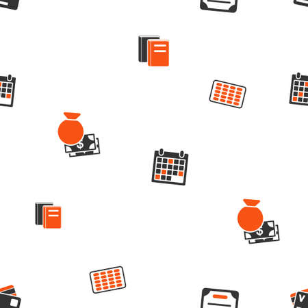 Accounting Schedule vector repeatable pattern. Style is flat orange and gray icon symbols on a white background.のイラスト素材