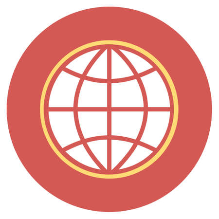 Globe glyph icon. Image style is a flat light icon symbol on a round red button. Globe symbol.の写真素材