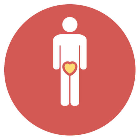 Male Love vector icon. Image style is a flat light icon symbol on a round red button. Male Love symbol.のイラスト素材