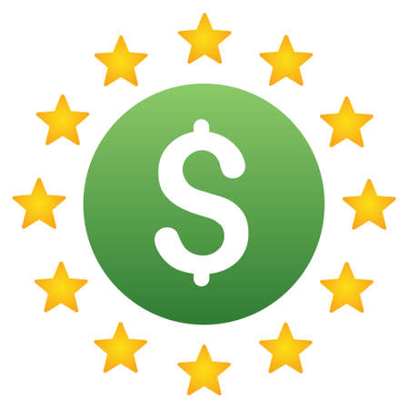 Shine Dollar Coin vector toolbar icon for software design. Style is a gradient icon symbol on a white background.のイラスト素材
