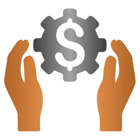 Dollar Gear Care Hands vector toolbar icon for software design. Style is a gradient icon symbol on a white background.のイラスト素材
