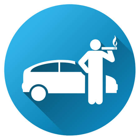 Smoking Taxi Driver vector toolbar icon for software design. Style is a white symbol on a round blue circle with gradient shadow.のイラスト素材