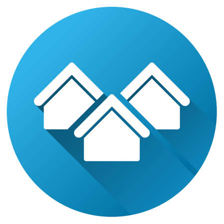 Village Real Estate vector toolbar icon for software design. Style is a white symbol on a round blue circle with gradient shadow.のイラスト素材