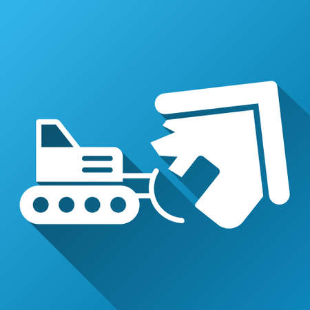 House Demolition vector toolbar icon for software design. Style is a white symbol on a square blue background with gradient long shadow.のイラスト素材