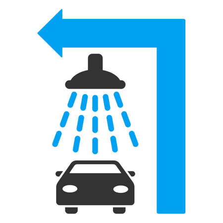 Carwash Turn Left vector illustration for street advertisement. Style is bicolor blue and gray flat symbols on a white background.のイラスト素材