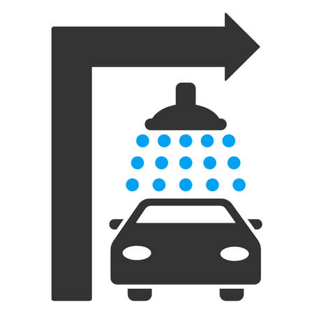 Carwash Turn Right vector illustration for street advertisement. Style is bicolor blue and gray flat symbols on a white background.のイラスト素材