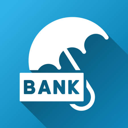 Bank Safety Umbrella vector toolbar icon for software design. Style is a white symbol on a square blue background with gradient long shadow.のイラスト素材
