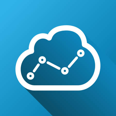 Cloud Trend Chart vector toolbar icon for software design. Style is a white symbol on a square blue background with gradient long shadow.のイラスト素材