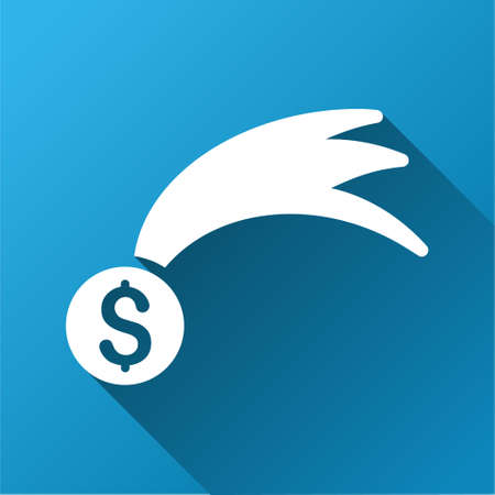 Falling Luck Money vector toolbar icon for software design. Style is a white symbol on a square blue background with gradient long shadow.のイラスト素材