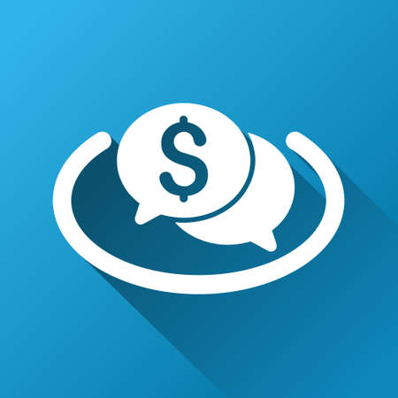 Financial Network Chat vector toolbar icon for software design. Style is a white symbol on a square blue background with gradient long shadow.のイラスト素材