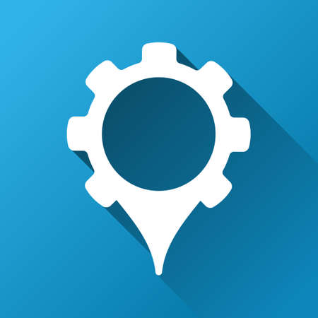GPS Settings vector toolbar icon for software design. Style is a white symbol on a square blue background with gradient long shadow.のイラスト素材