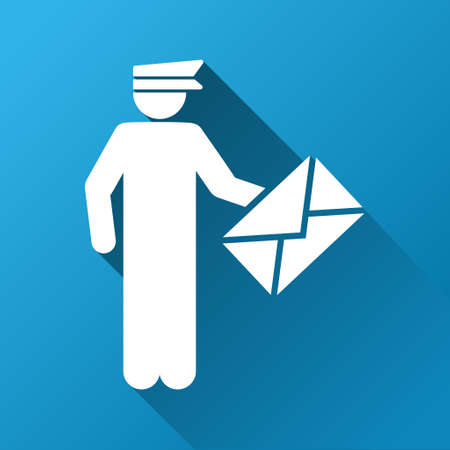 Postman vector toolbar icon for software design. Style is a white symbol on a square blue background with gradient long shadow.のイラスト素材
