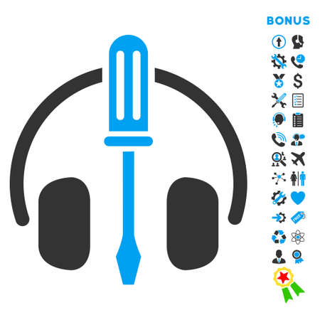 Headphones Tools icon with bonus pictograms. Vector style is bicolor flat iconic symbol with rounded angles, blue and gray colors, white background.のイラスト素材