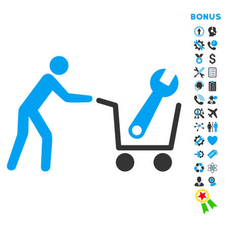 Tools Shopping icon with bonus pictograms. Vector style is bicolor flat iconic symbol with rounded angles, blue and gray colors, white background.のイラスト素材